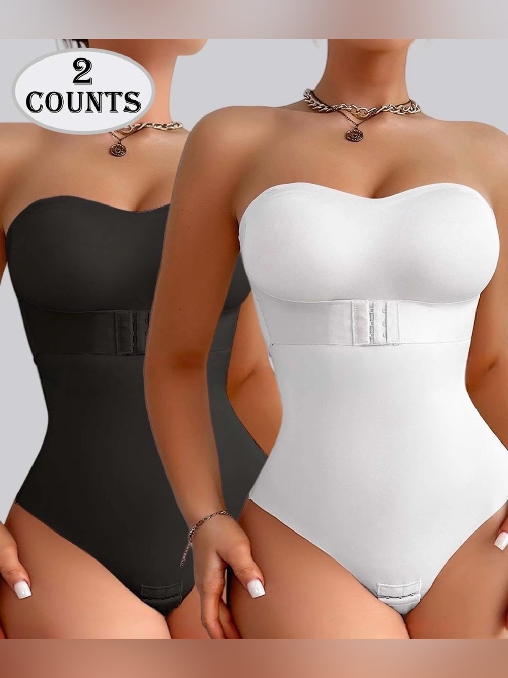 Strapless Shapewear Bodysuit - Black & White (2 Pack)